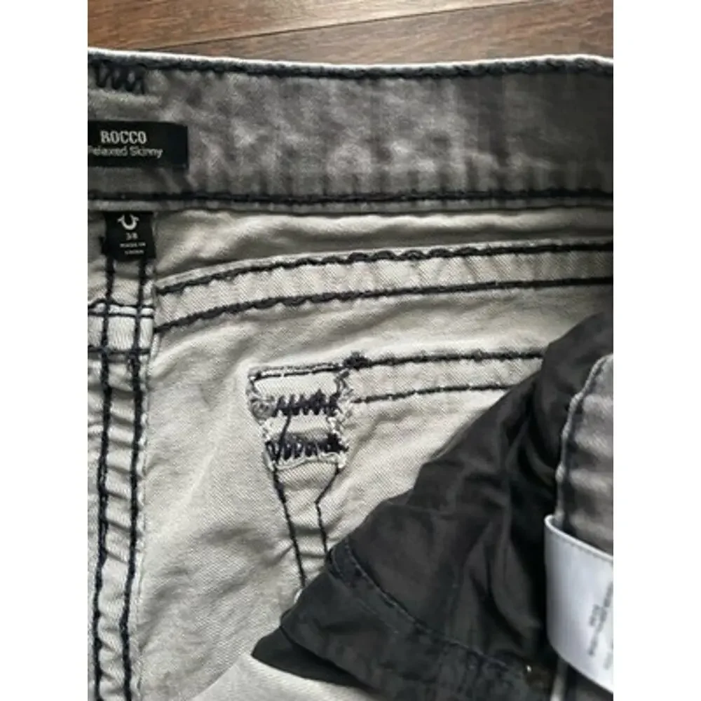 True Religion Rocco Relaxed Skinny Super T Grey Wash Jeans 38
